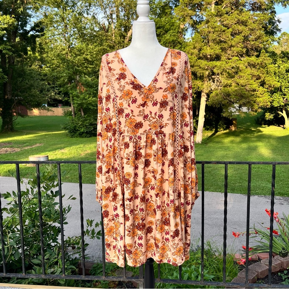 RusttyDustty Long Sleeve Floral Print Dress Womens Size 1XL NWT